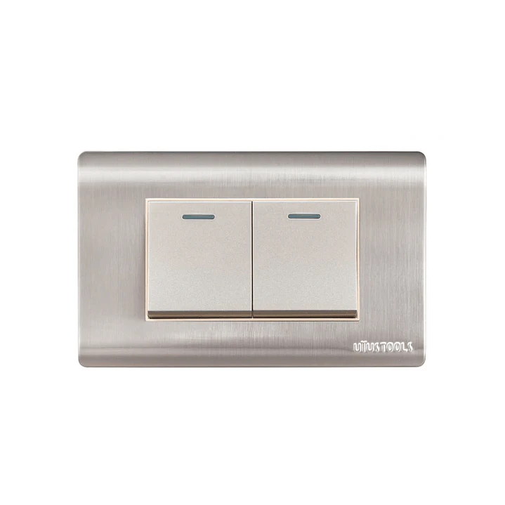 Interruptor Doble 16A ACERO-INOX Curvo UyusTools  1