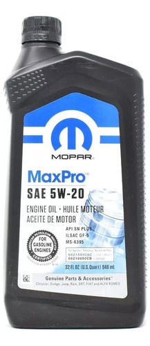 Aceite Motor 5w20 Mopar / Dodge / Jeep Bidón 946 Ml 1