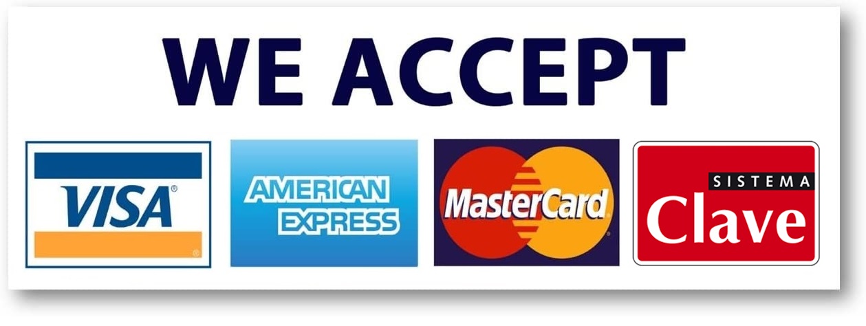 Aceptamos Clave, Visa, Amex, Mastercard