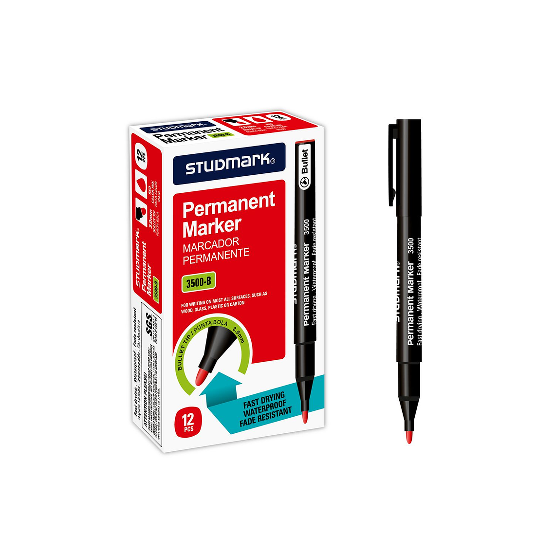 Caja de Marcadores permanente punta bola 3.0 mm 3