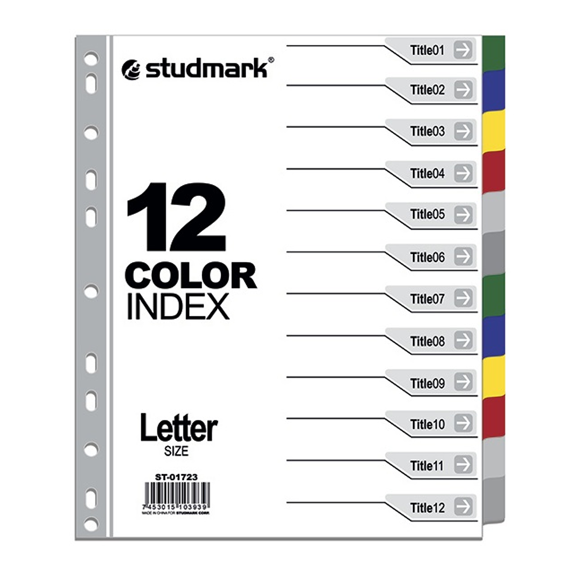 Separadores Studmark, Carta, 12 divisiones de colores 1