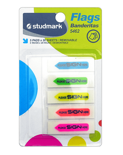 Banderitas Studmark "Please SIGN here", 5 colores