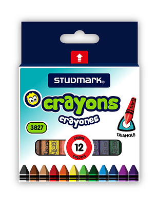 Crayones Studmark de cera, triangular, 12 colores