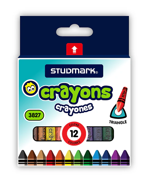 Crayones Studmark de cera, triangular, 12 colores