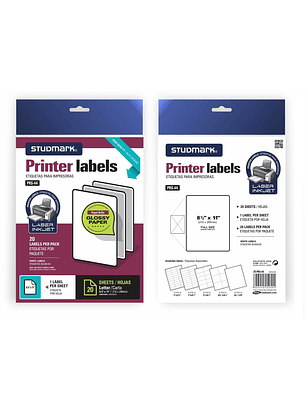 Etiquetas Studmark, adhesivas, para impresoras, carta