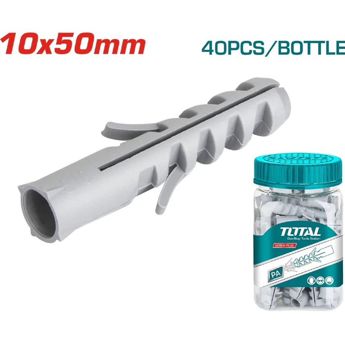 Taco plástico gris de 10x50 mm, paquete de 40 unidades. 1