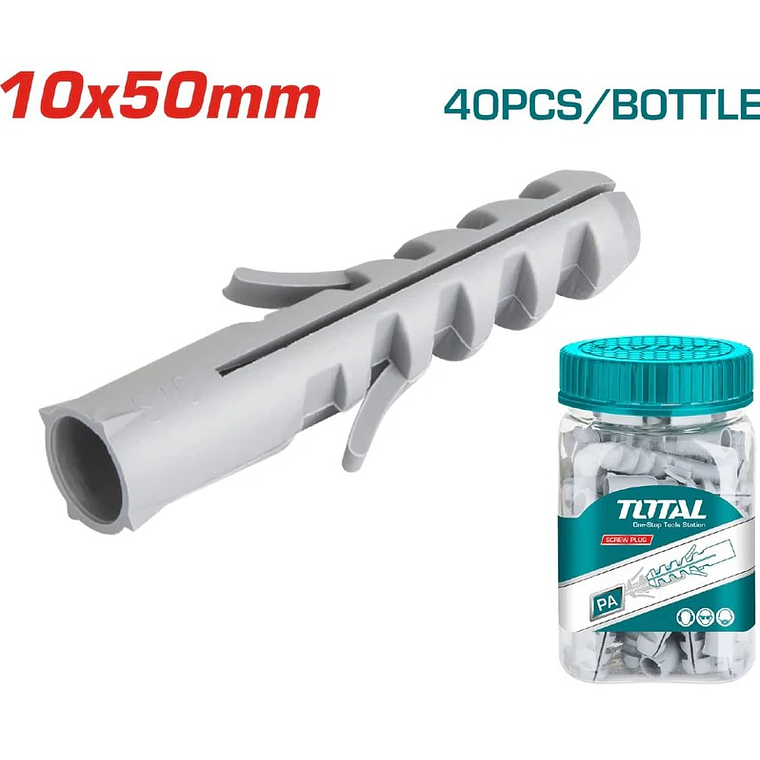 Taco plástico gris de 10x50 mm, paquete de 40 unidades. 1