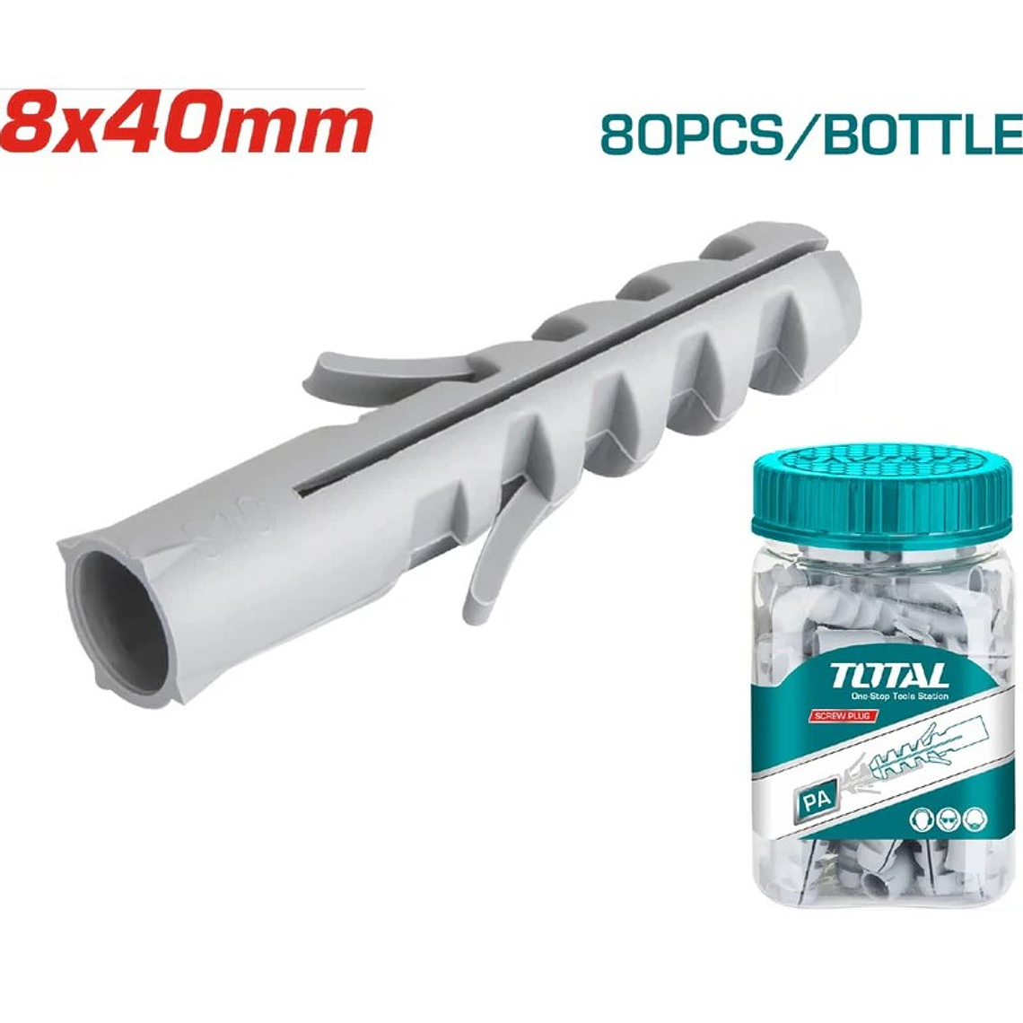 Taco plástico gris de 10x50 mm, paquete de 40 unidades. 1