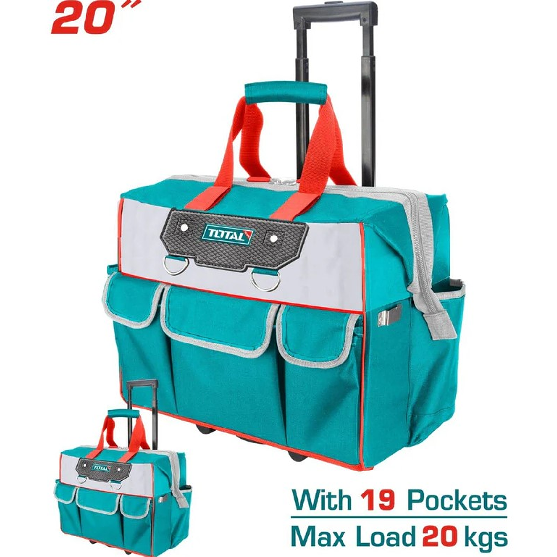 Caja de herramientas Total, ruedas y un asa plegable, 20 kg. 1