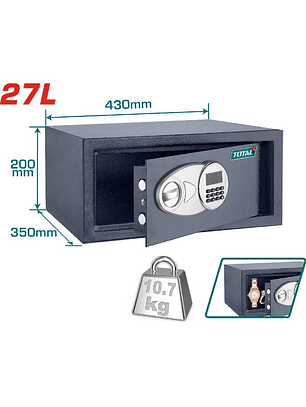 Caja de seguridad Total de 27 litros y 200 x 430 x 350 mm.