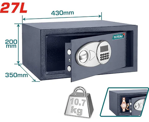 Caja de seguridad Total de 27 litros y 200 x 430 x 350 mm.