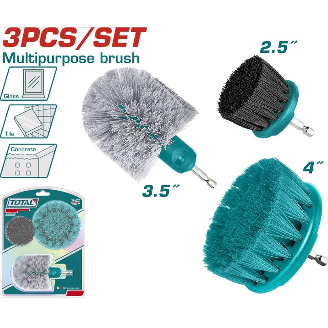 Cepillos Total Para Drill 3 Piezas con Vástago 1/4