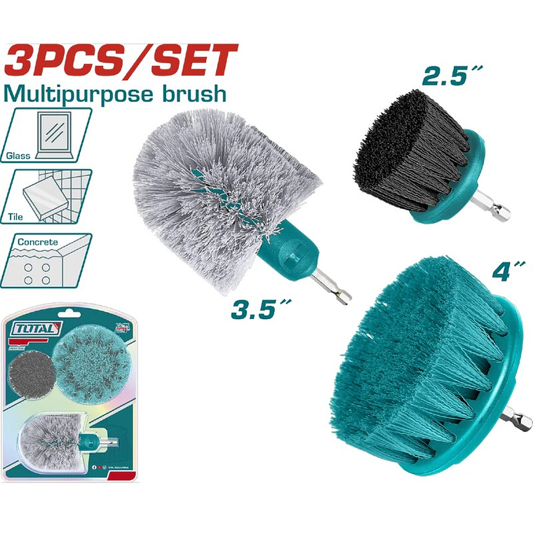 Cepillos Total Para Drill 3 Piezas con Vástago 1/4