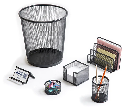 Set de escritorio Studmark de 6 piezas de malla metálica
