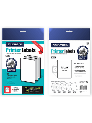 Etiquetas Studmark, adhesivas, para impresoras, carta