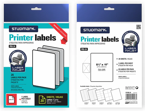 Etiquetas Studmark, adhesivas, para impresoras, carta