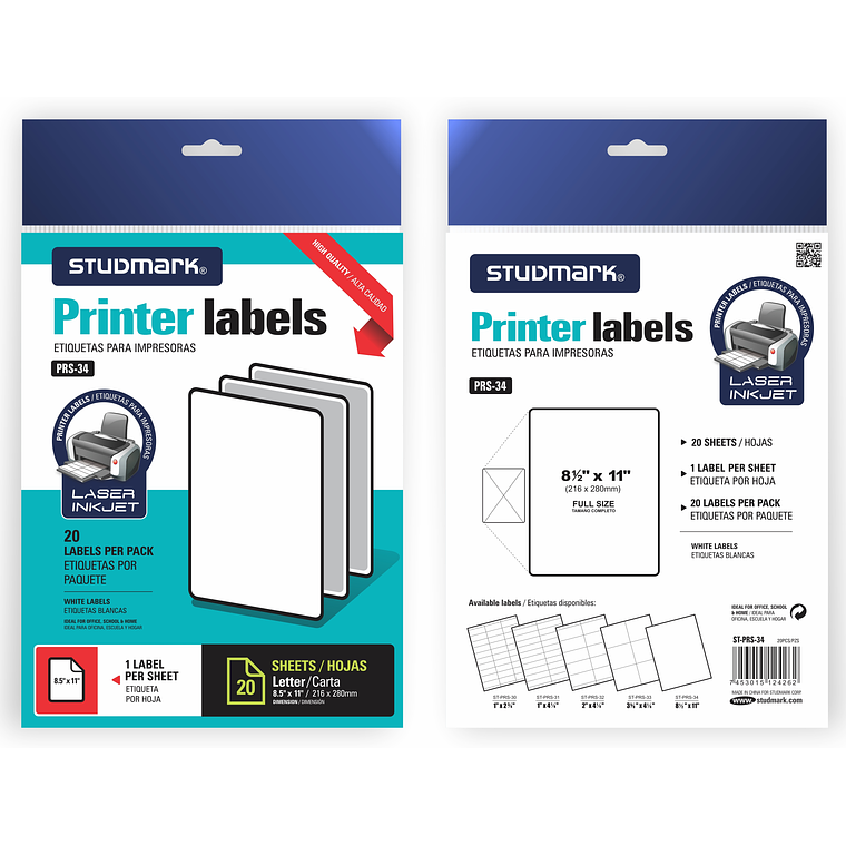 Etiquetas Studmark, adhesivas, para impresoras, carta 1