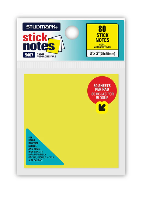 Notas Adhesivas Studmark 3"x3", color neón de 80 hojas