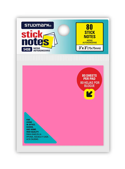 Notas Adhesivas Studmark 3"x3", color neón de 80 hojas