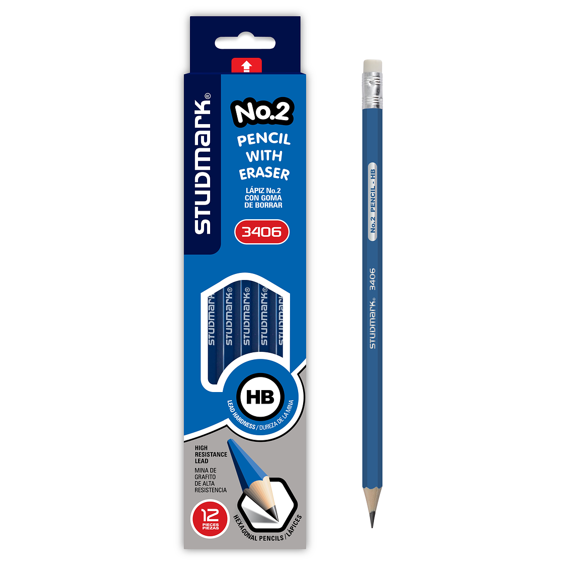 Lápiz No.2 Studmark, con goma de borrar, HB 1