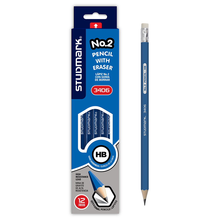 Lápiz No.2 Studmark, con goma de borrar, HB 1