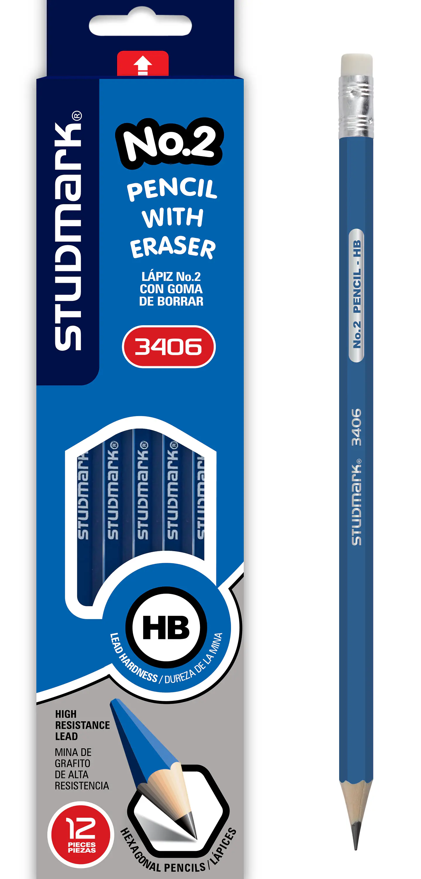 Lápiz No.2 Studmark, con goma de borrar, HB 1