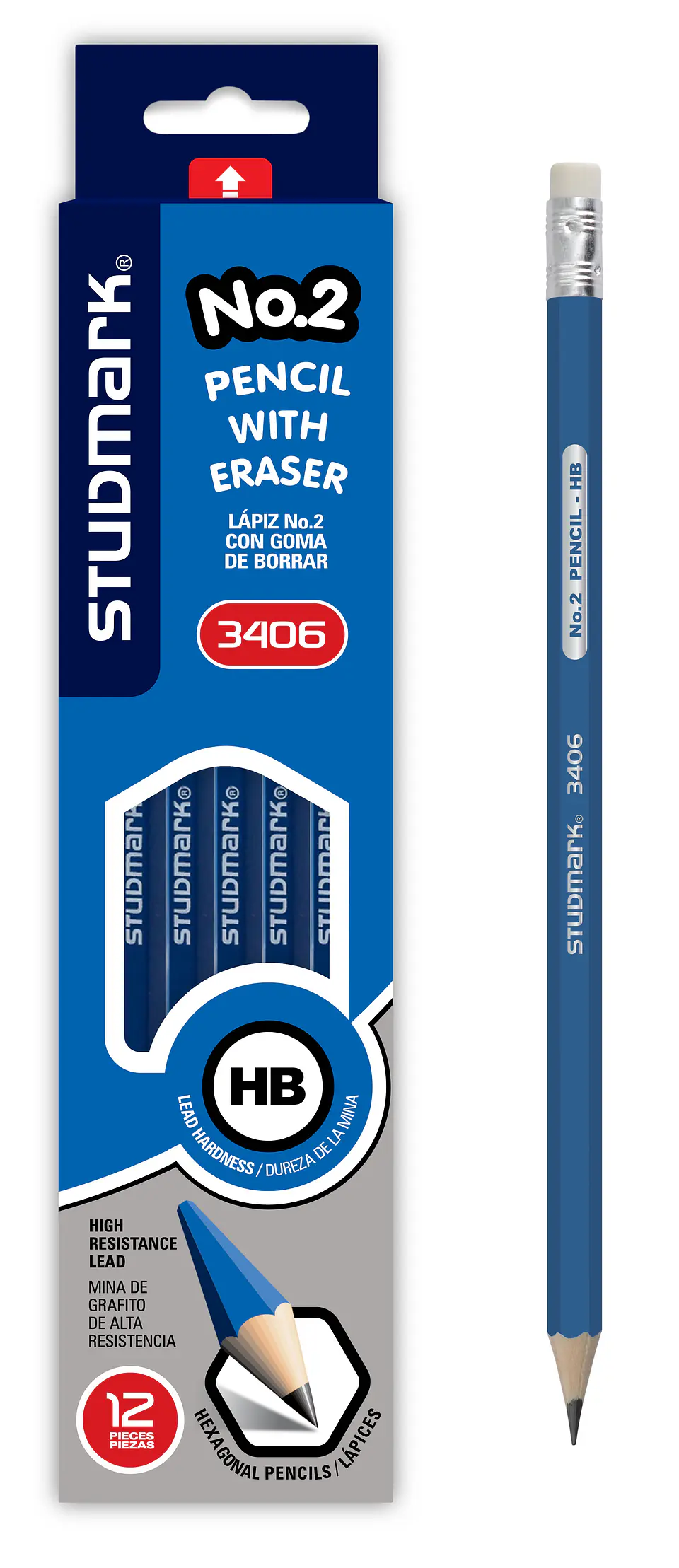 Lápiz No.2 Studmark, con goma de borrar, HB 1
