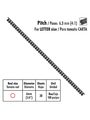 Caja de 100 Espirales Studmark de 6 mm para 30 hojas