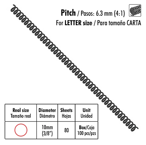 Caja de 100 Espirales Studmark de 10 mm para 80 hojas