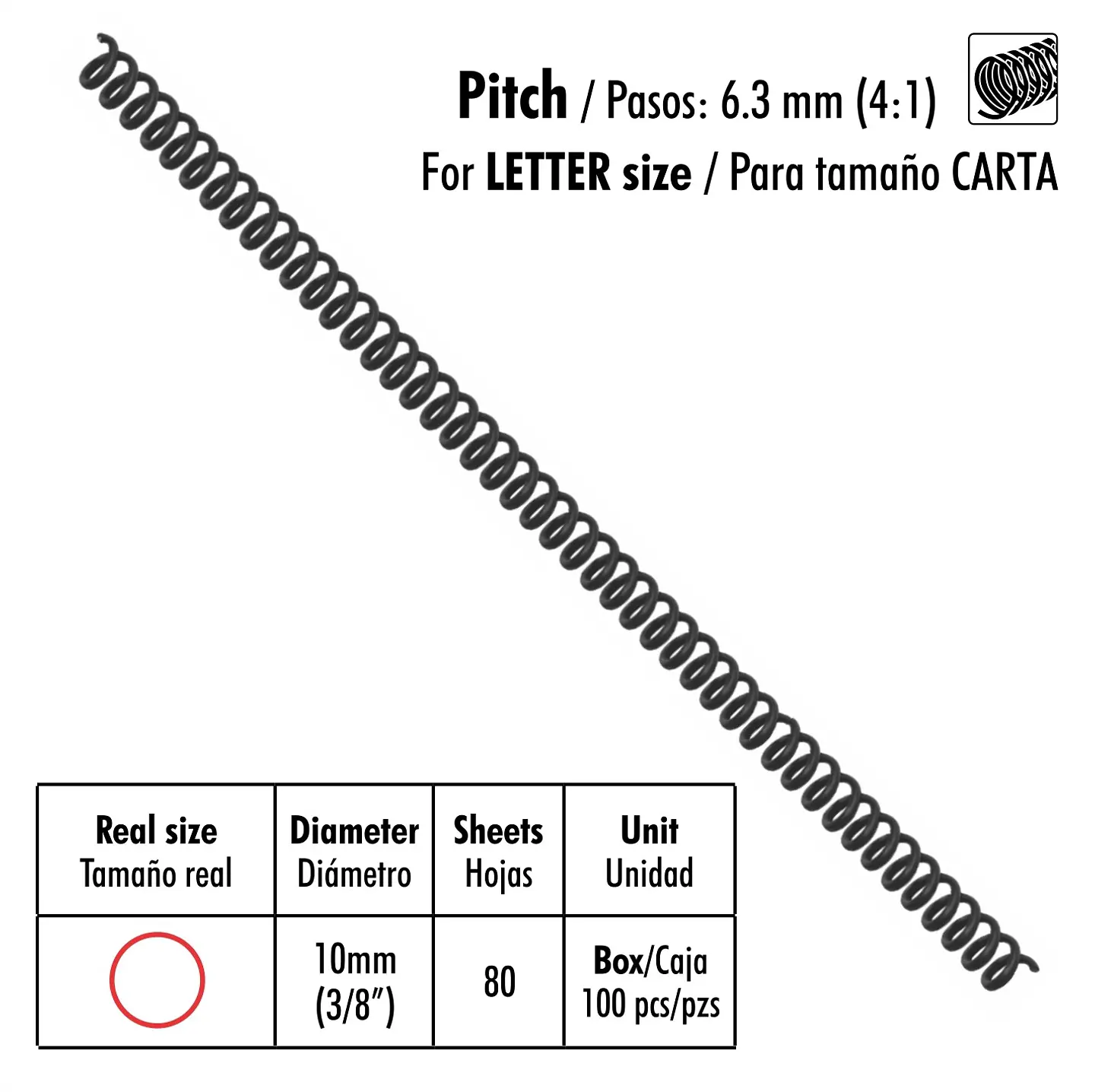 Caja de 100 Espirales Studmark de 10 mm para 80 hojas 1