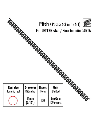 Caja de 100 Espirales Studmark de 11 mm para 100 hojas
