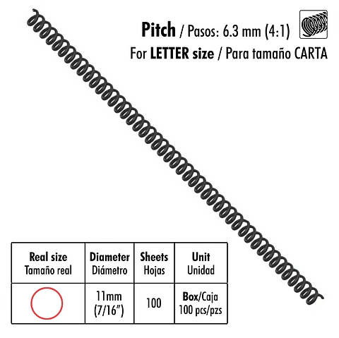Caja de 100 Espirales Studmark de 11 mm para 100 hojas