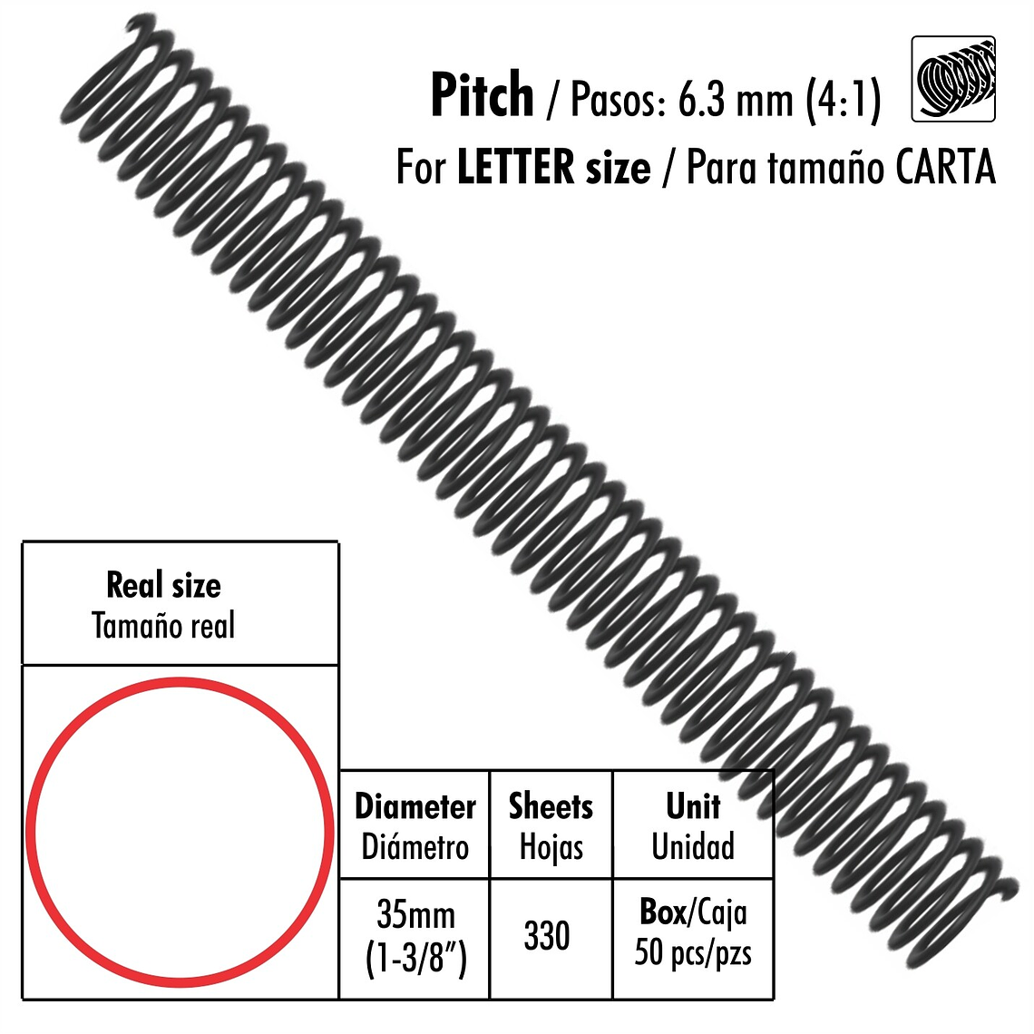 Caja de 30 Espirales Studmark de 35 mm para 330 hojas 1
