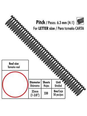 Caja de 30 Espirales Studmark de 35 mm para 330 hojas