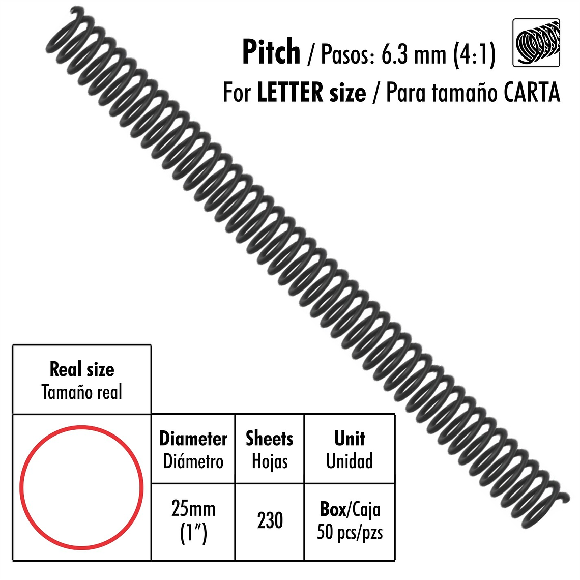 Caja de 50 Espirales Studmark de 25 mm para 230 hojas 1