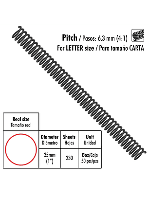 Caja de 50 Espirales Studmark de 25 mm para 230 hojas