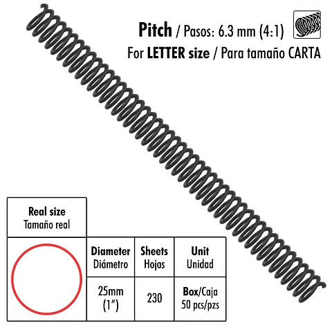 Caja de 50 Espirales Studmark de 25 mm para 230 hojas