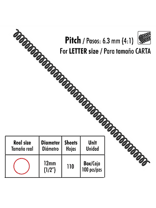 Caja de 100 Espirales Studmark de 12 mm para 110 hojas