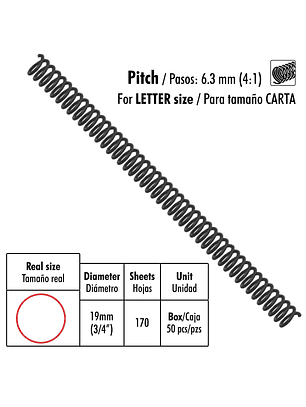 Caja de 50 Espirales Studmark de 19 mm para 170 hojas