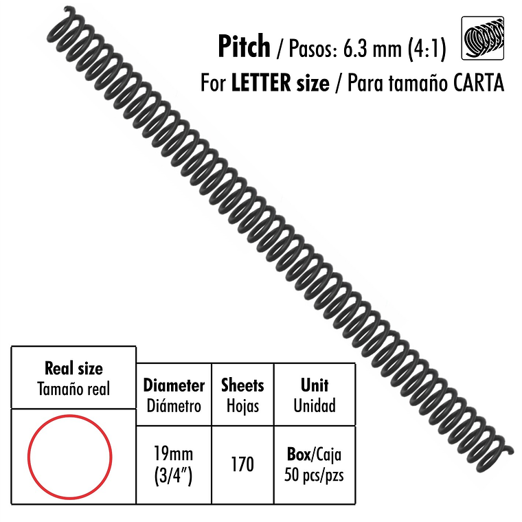 Caja de 50 Espirales Studmark de 19 mm para 170 hojas 1