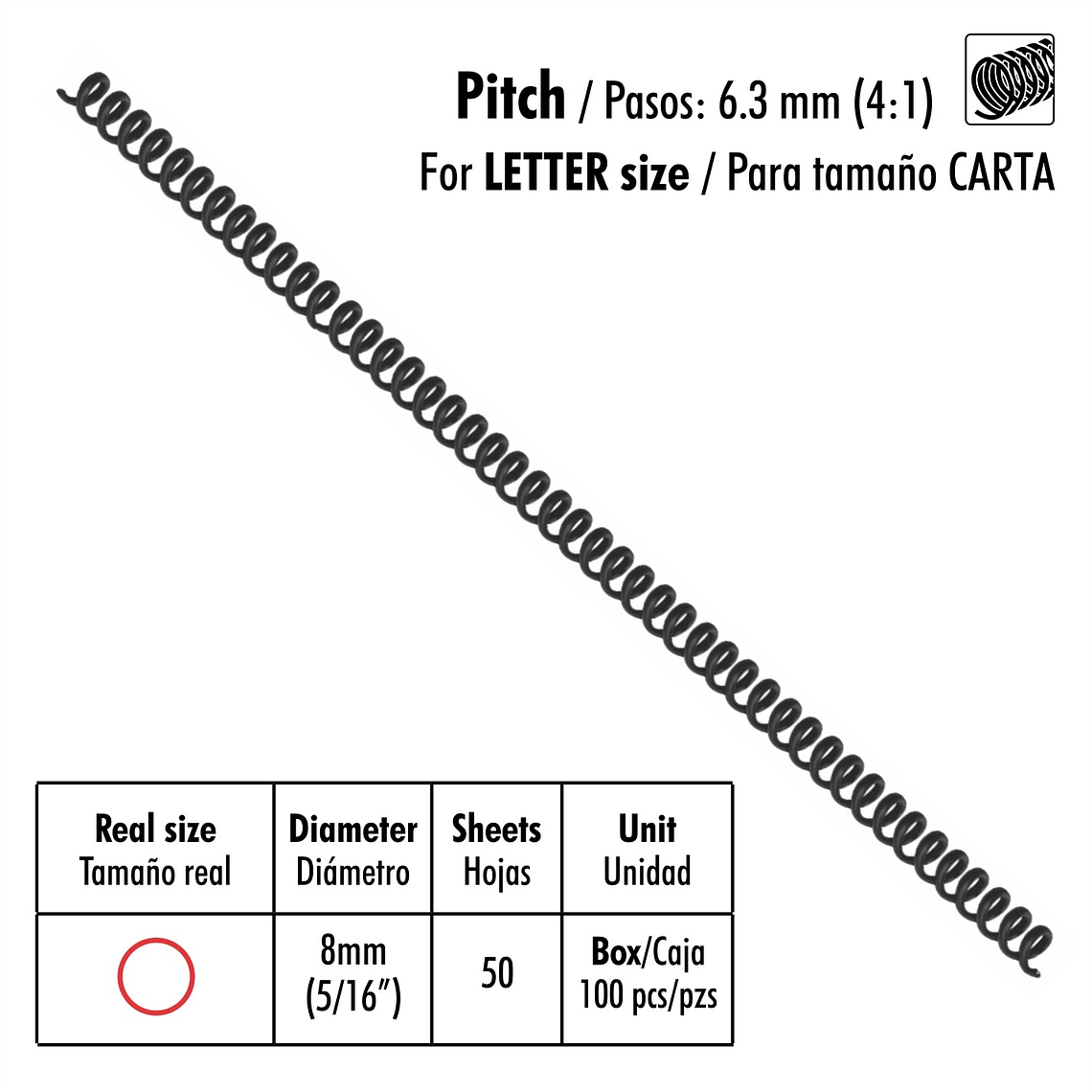 Caja de 100 Espirales Studmark de 8 mm para 50 hojas 1