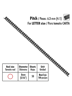Caja de 100 Espirales Studmark de 8 mm para 50 hojas