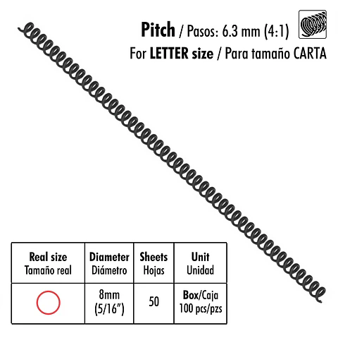 Caja de 100 Espirales Studmark de 8 mm para 50 hojas