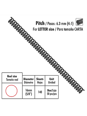Caja de 50 Espirales Studmark de 16 mm para 140 hojas