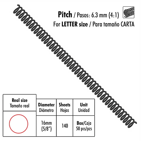 Caja de 50 Espirales Studmark de 16 mm para 140 hojas