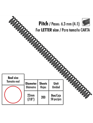 Caja de 50 Espirales Studmark de 22 mm para 200 hojas