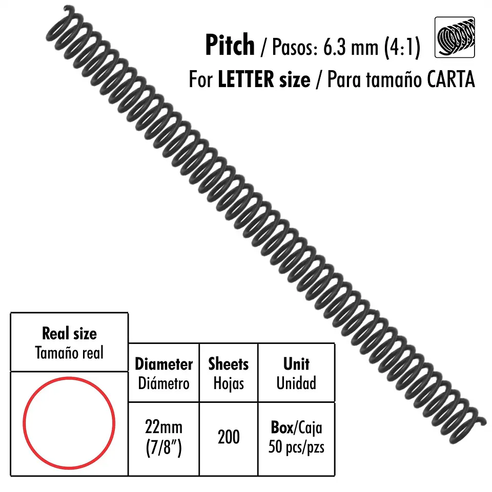 Caja de 50 Espirales Studmark de 22 mm para 200 hojas 1