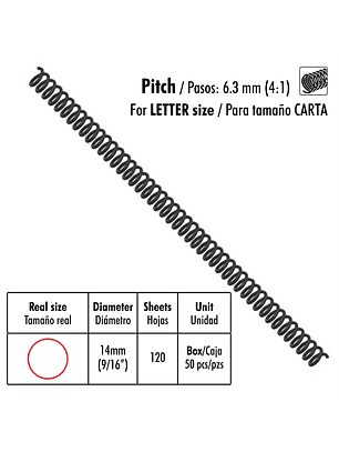 Caja de 50 Espirales Studmark de 14 mm para 120 hojas