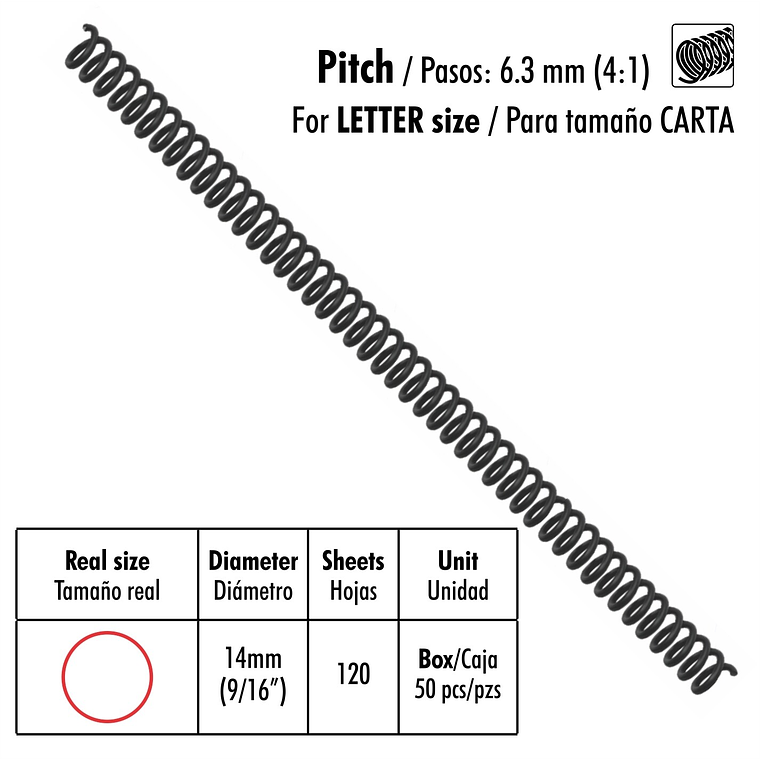 Caja de 50 Espirales Studmark de 14 mm para 120 hojas 1