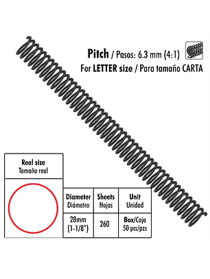 Caja de 50 Espirales Studmark de 28 mm para 260 hojas